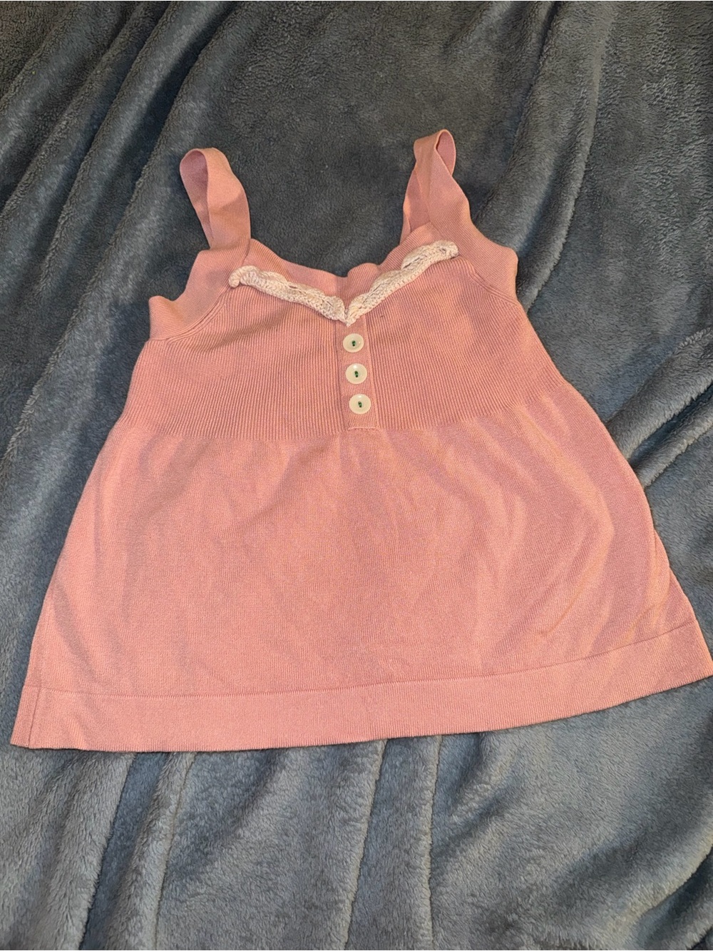 Matilda Jane Pink Knit Tank with Lace Trim and Button Front